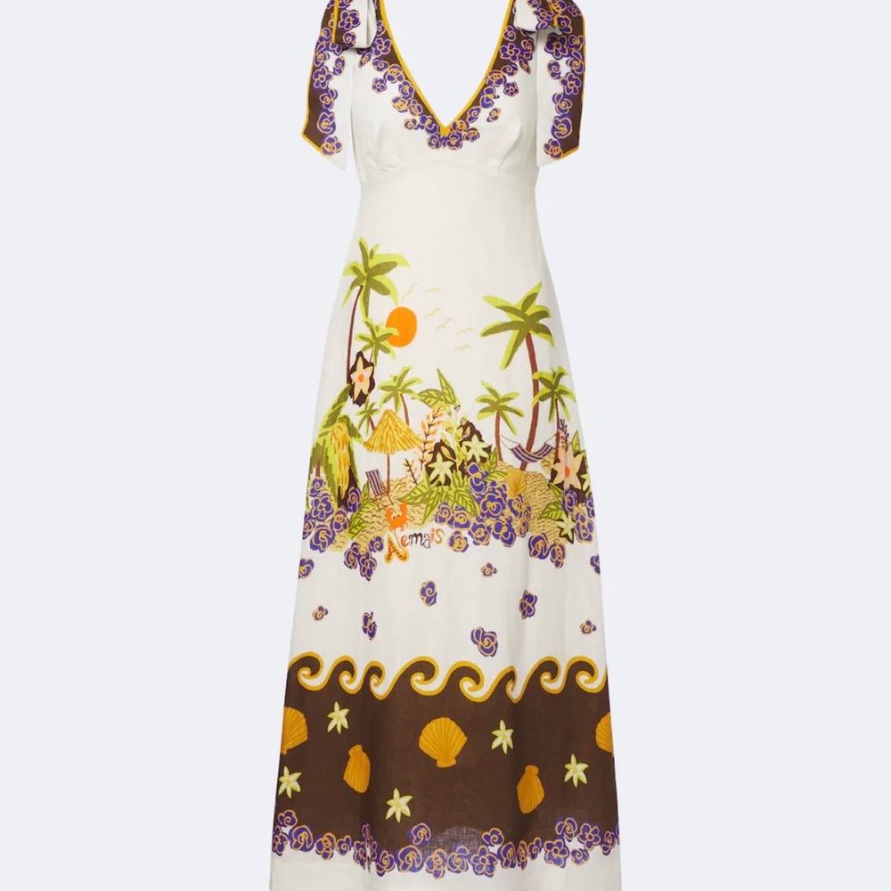 Alemais Island Cove Ballet Day printed linen midi dress